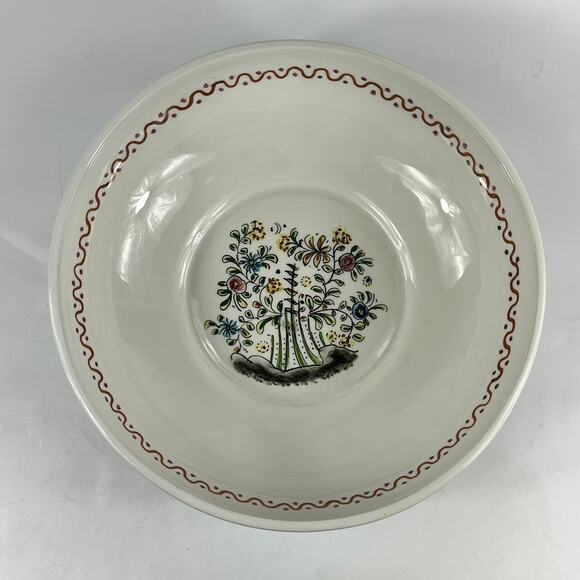 Ceramicas De Coimbra Portugal Hand Painted 12" Floral Animal Serving Bowl - Picture 5 of 11